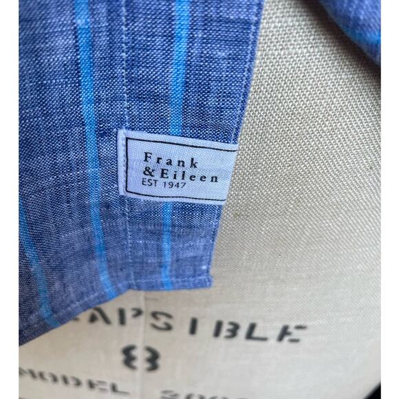 Frank & Eileen Barry Tailored Button Up Linen Blue Stripe Size XSmall XS - Picture 7 of 7